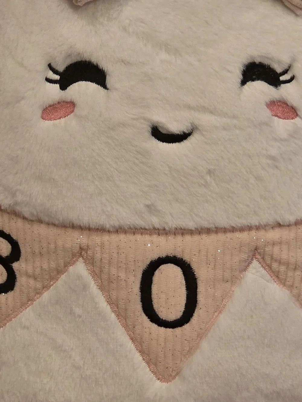 Cute White Plush 'BOO' Ghost Pillow with Pink Bow